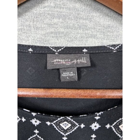 J Jill Wearever Collection Black White Geometric Long Sleeve Top L Stretch - Picture 2 of 5